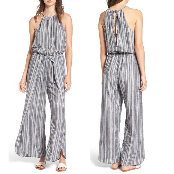 NWOT! Mimi Chica Striped Linen Jumpsuit - Picture 2 of 8